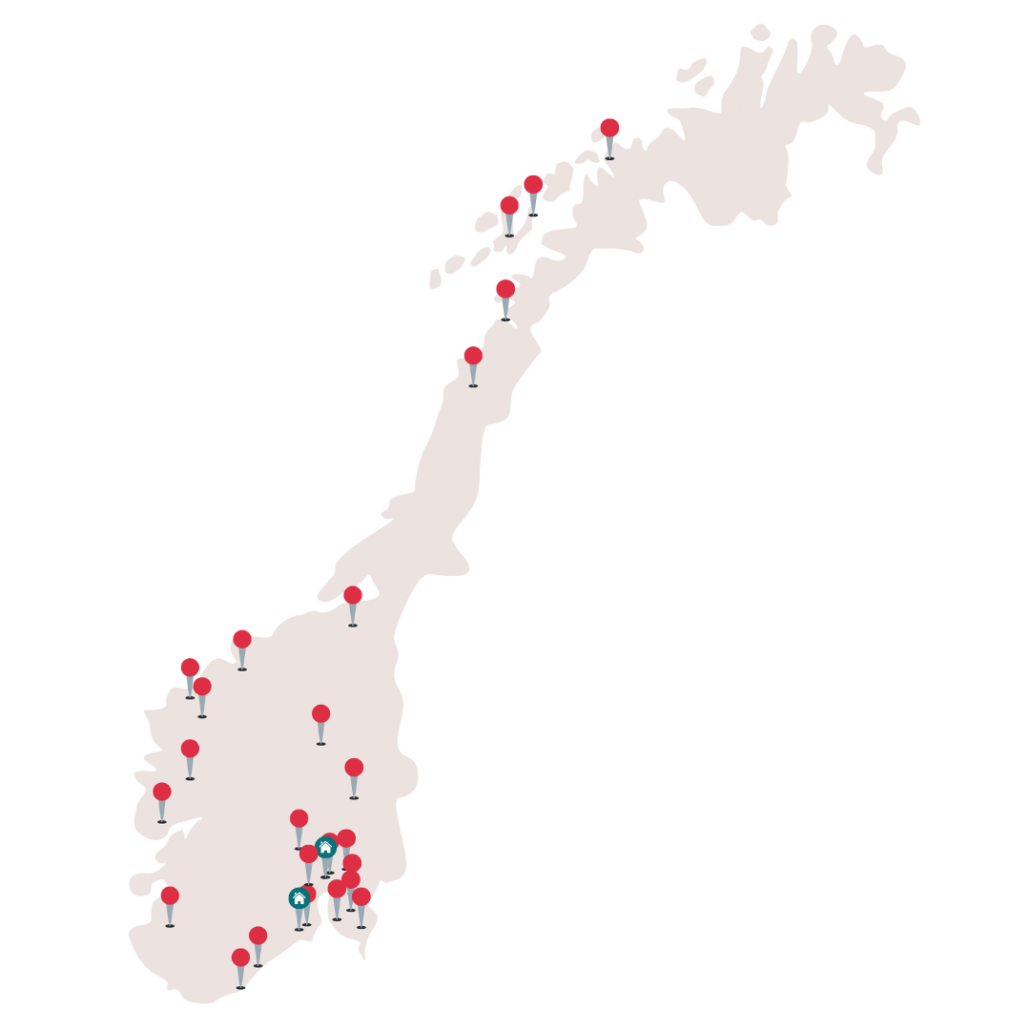 Kart over lokallag, pårørendesenter og sekretariat 2024